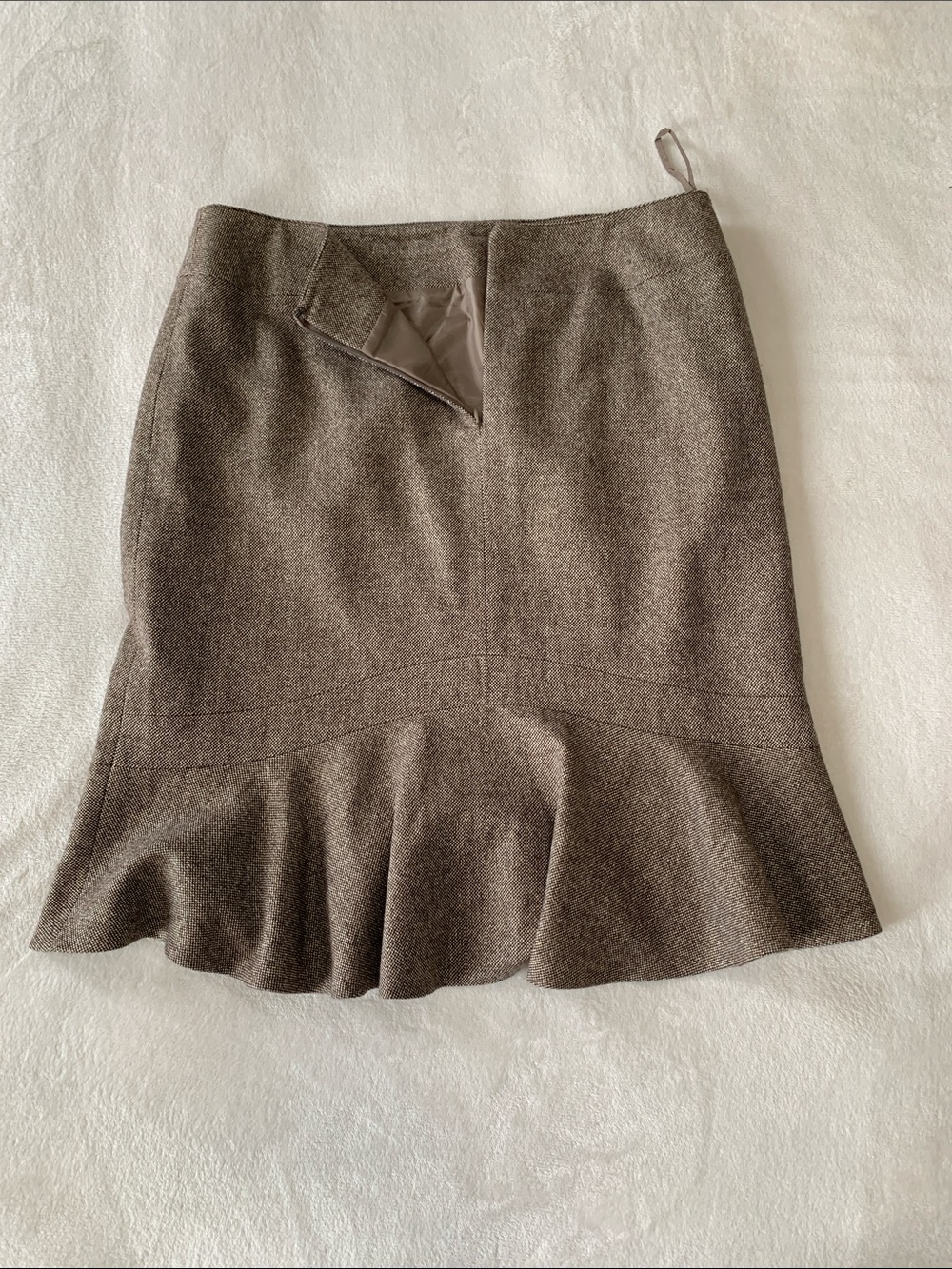 Albert Nipon Taupe Tweed A-Line Skirt with Flounce Hem